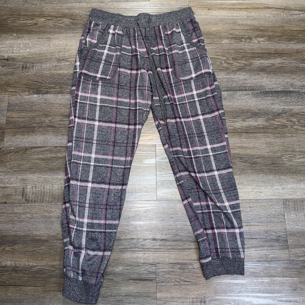 Secret Treasures Gray Pink Plaid Knit Pajama Jogger Lounge Pants Womens Medium